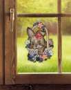 Fensterbild Hase im Körbchen aus Plauener Spitze